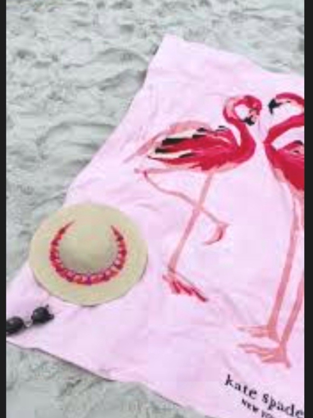 Kate Spade Pink Flamingo Oversized Beach Towel with Red Flamingo Accents 40x70